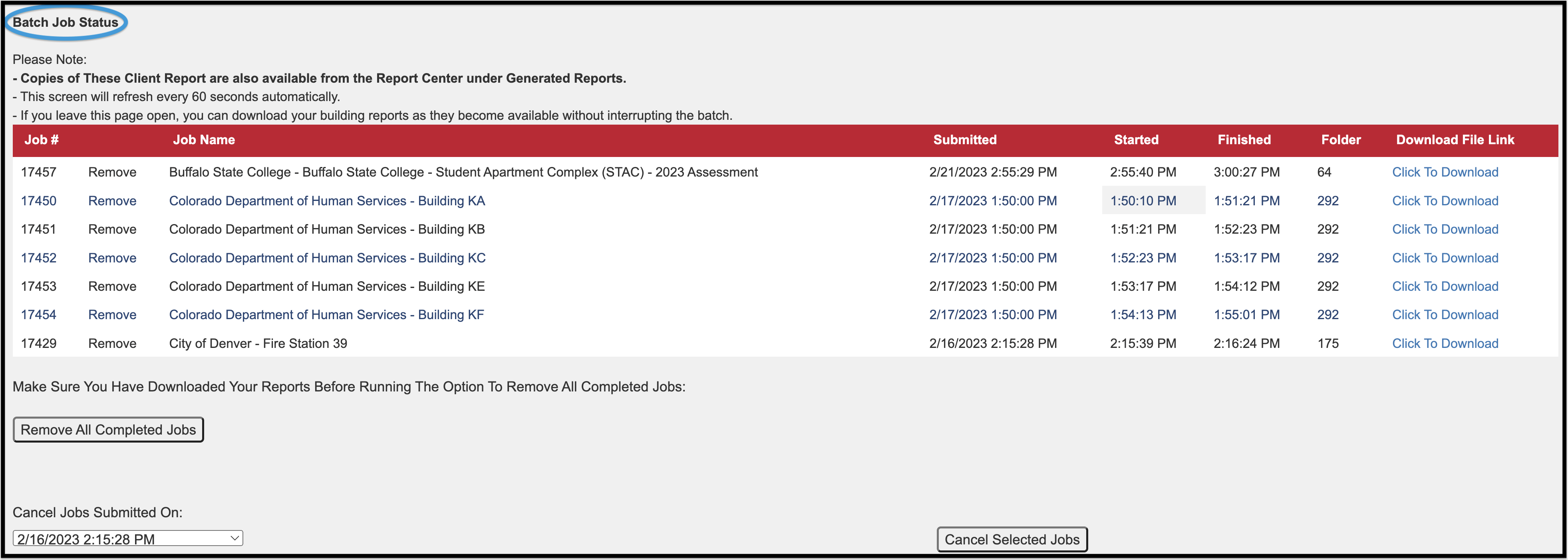 Batch Job Status grid