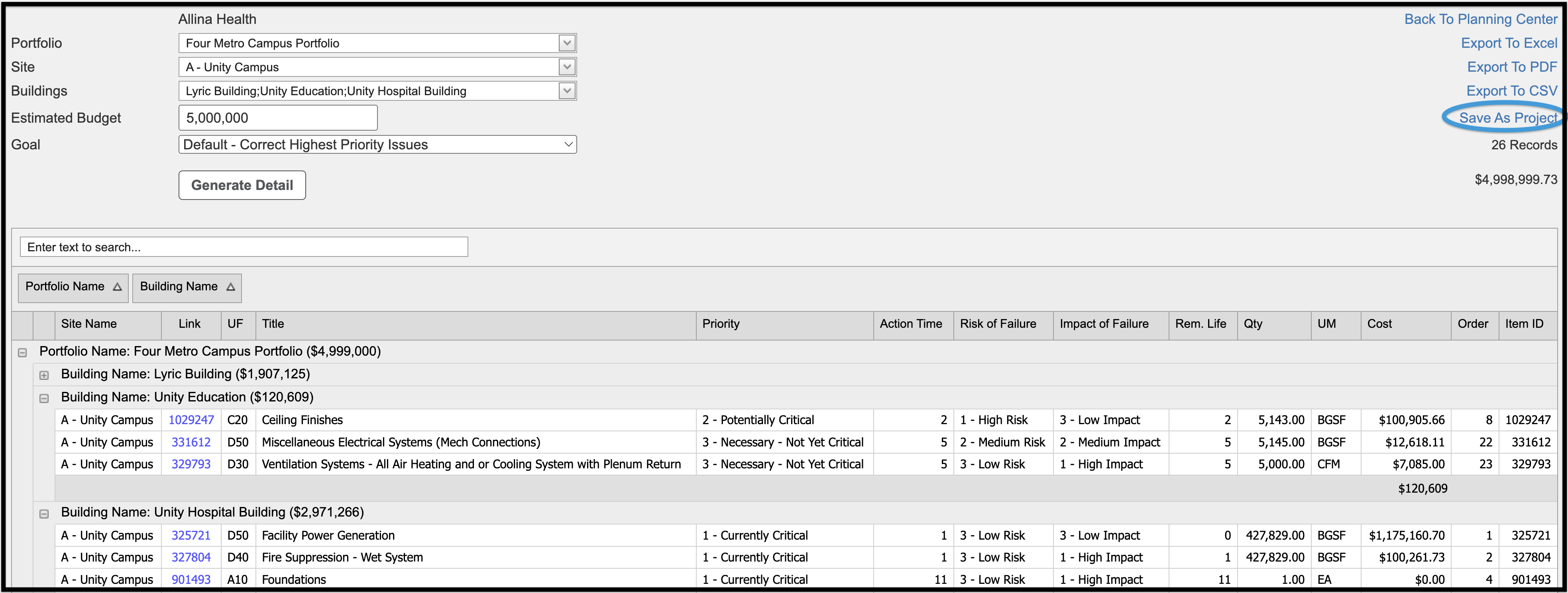 link to save budget allocation as a Project