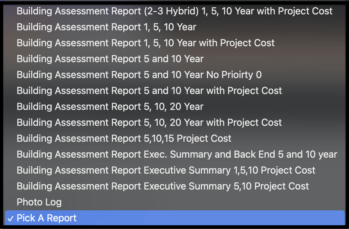 Pick A Report dropdown menu