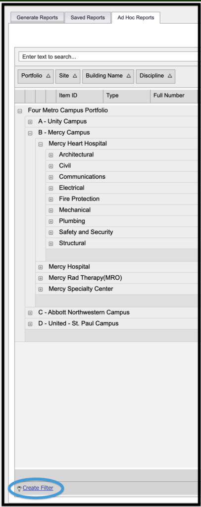 Create Filter link at the bottom of  Ad Hoc Report screen