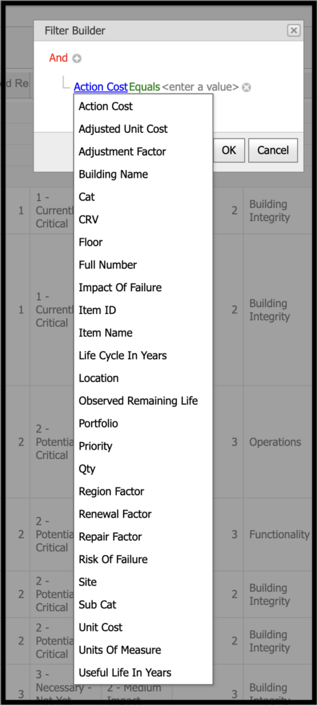 example of Filter Builder being used in Ad Hoc Reports