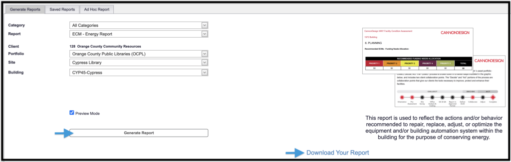 sample report being generated and the 'Download Your Report' link 