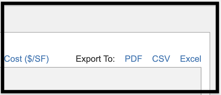 PDF, CSV, and Excel export links in TCO Data tab