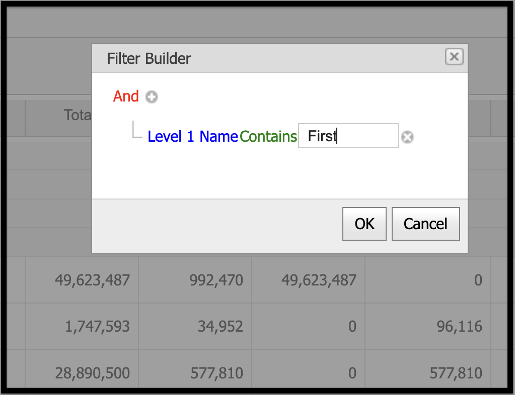 Sample filter being built in TCO Data tab