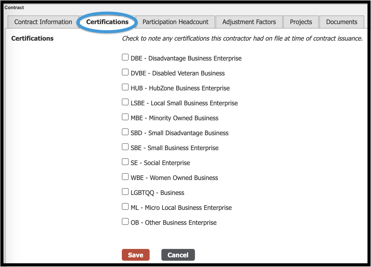 Certifications tab