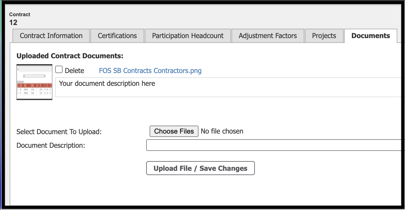 Documents tab showing sample document and document description text