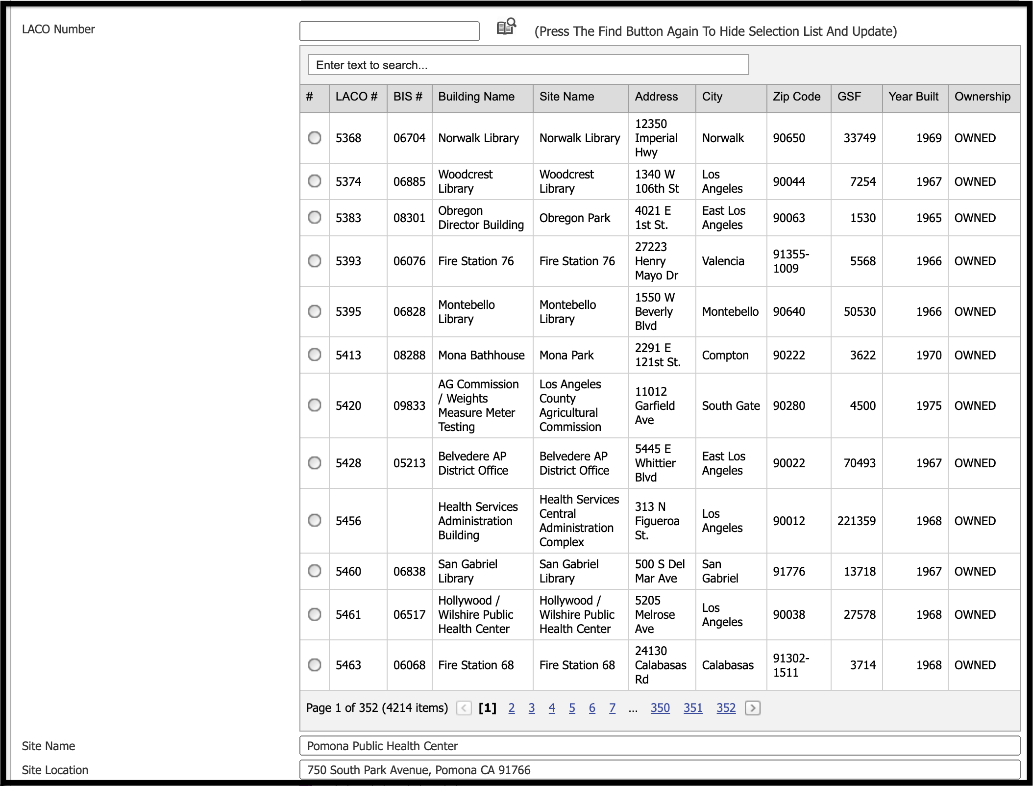 sample Projects data grid