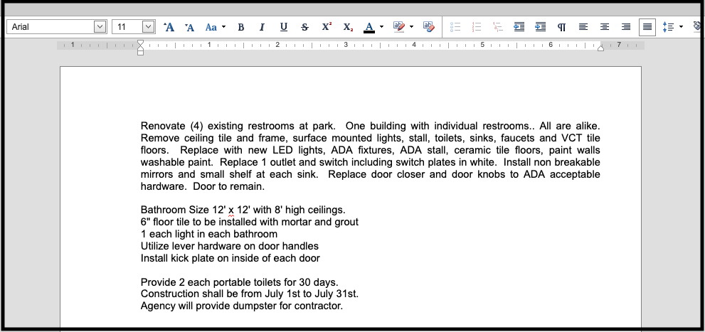 sample Detailed Scope of Work contents in word processor