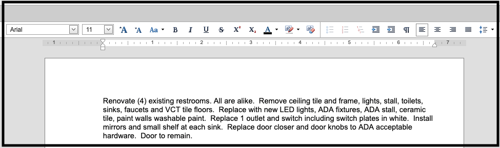 sample General Scope of Work contents in word processor