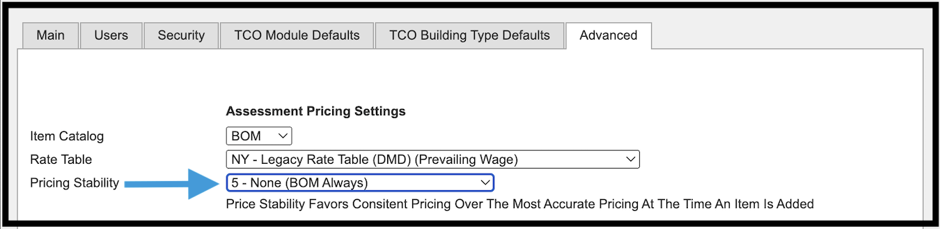 BOM Always Pricing Stability shown in Advanced tab of Manage Client Settings