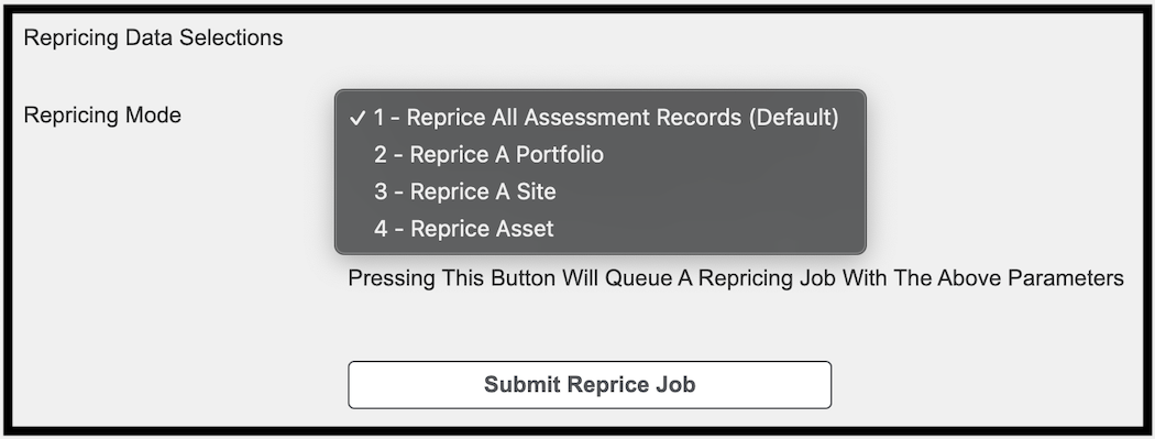 Repricing options dropdown menu