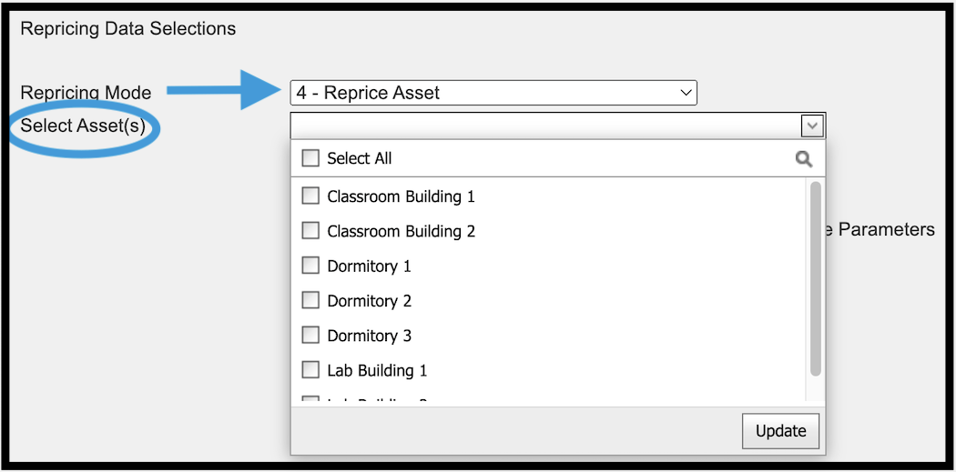 Select Assets dropdown menu