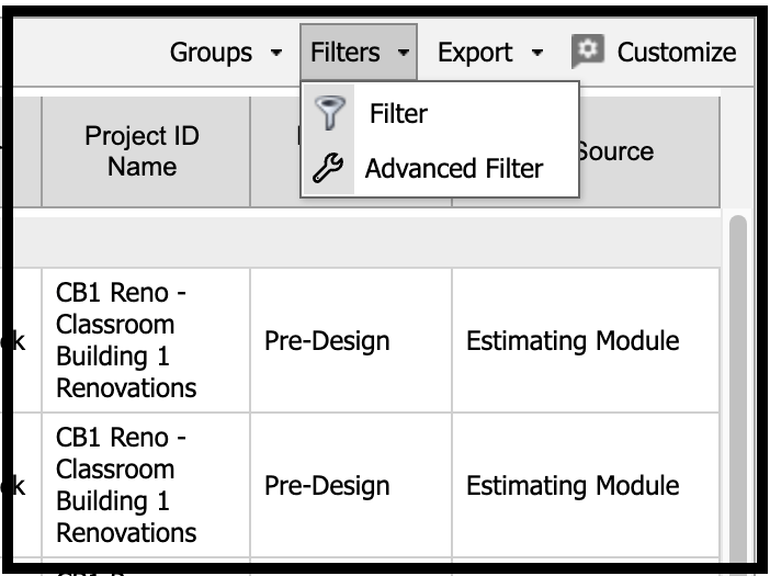 Filter feature dropdown menu highlighted
