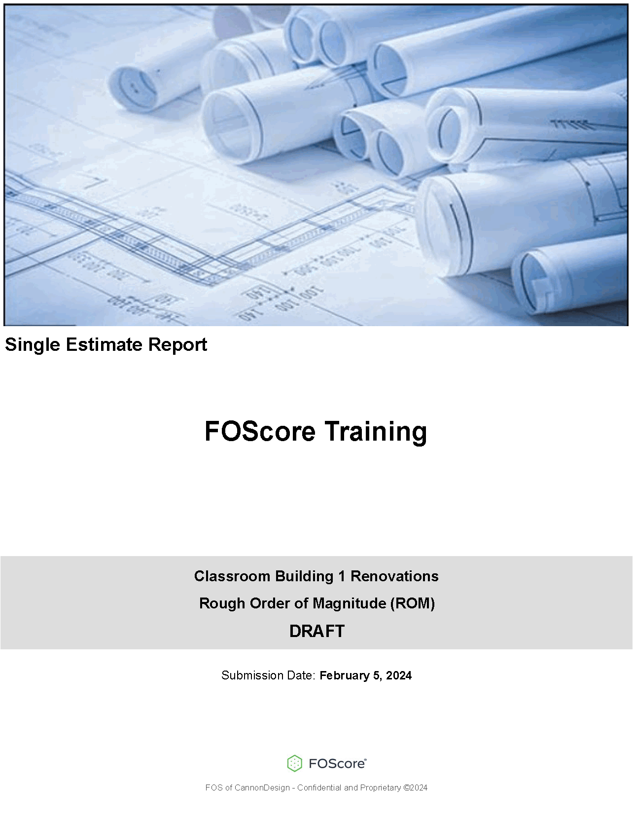 Sample Estimate Report Cover Page