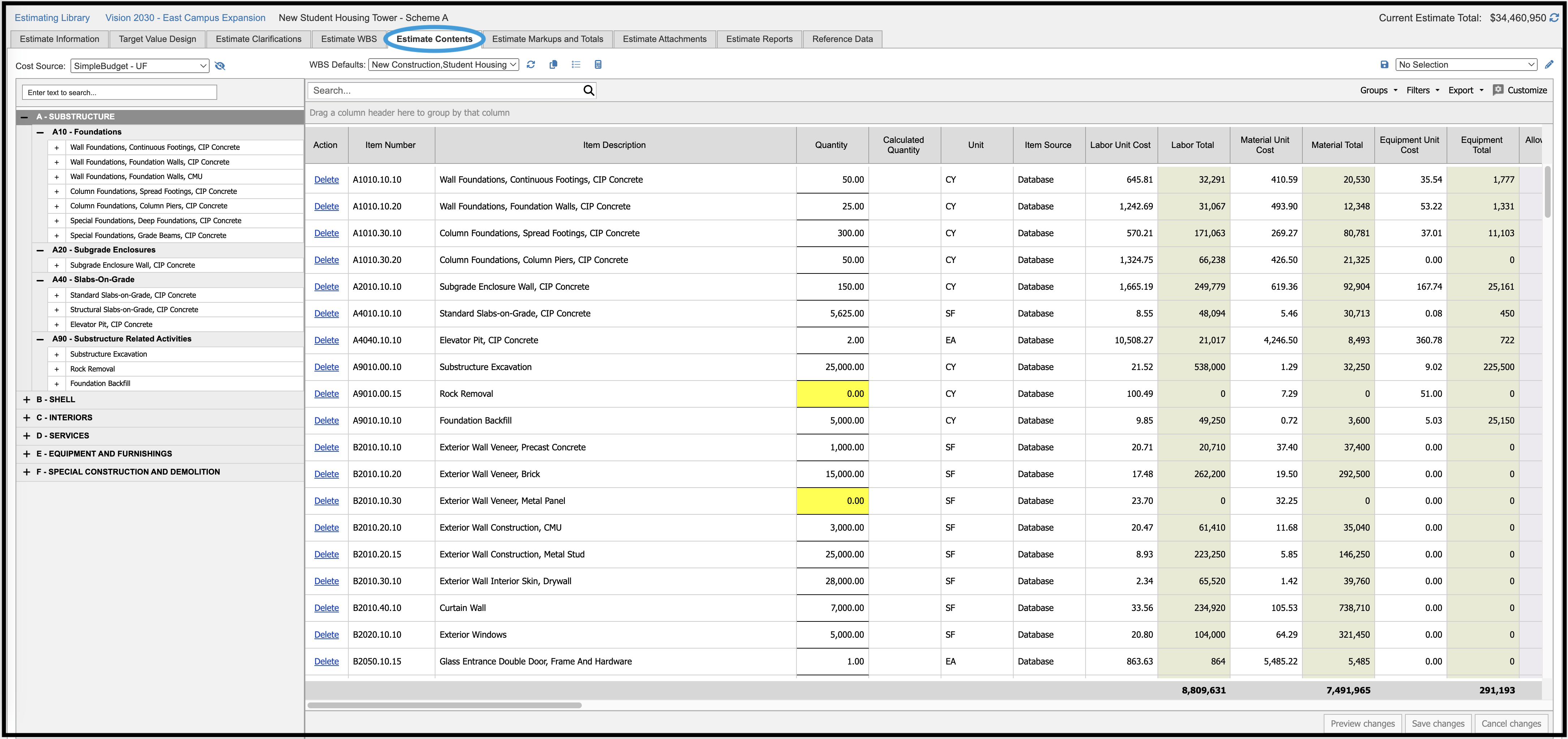 Estimate Contents grid full screen
