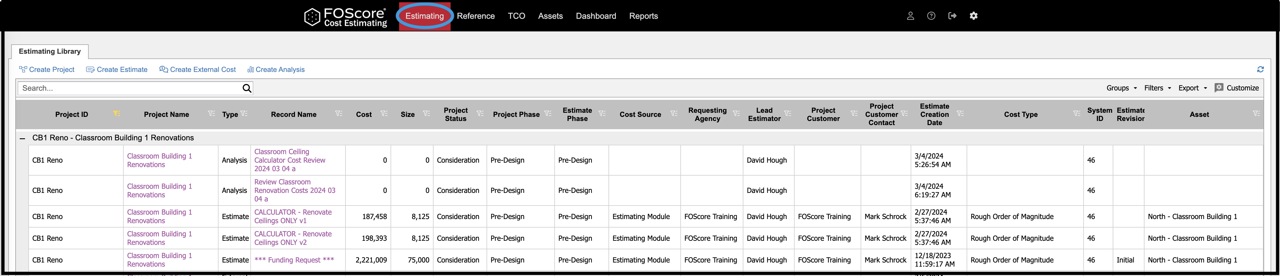 Estimating module on navigation bar
