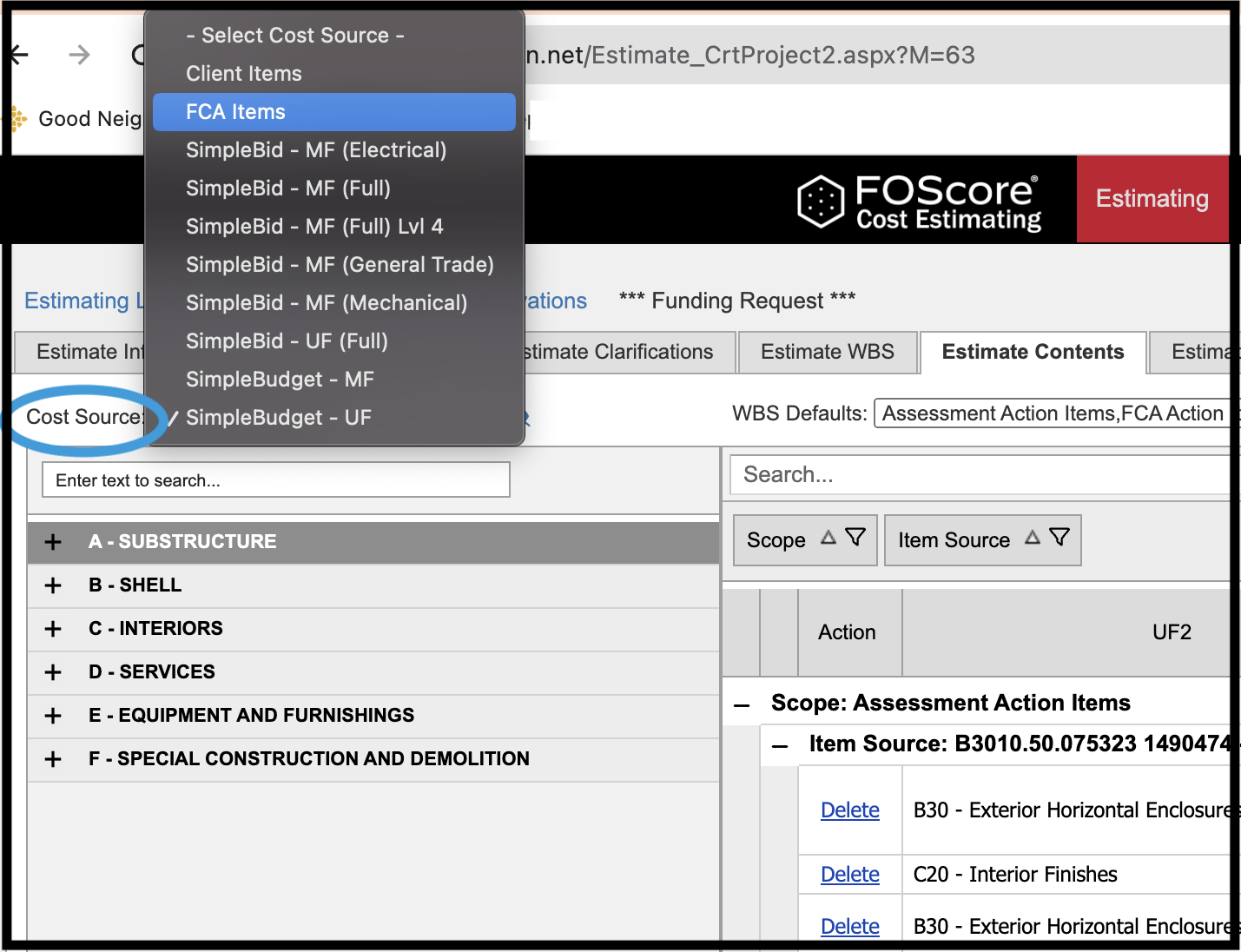 Cost Source dropdown menu