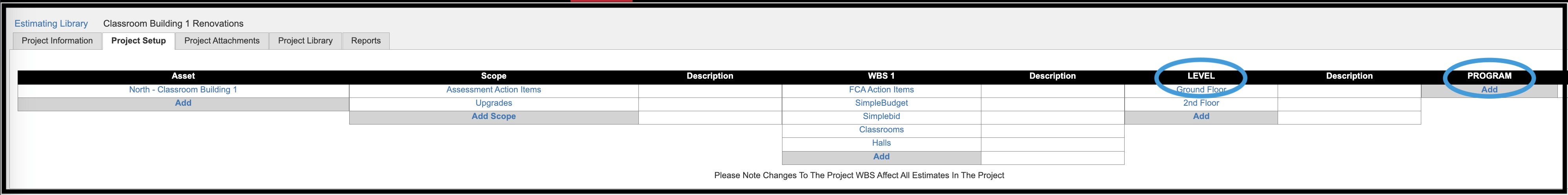 Example of edited WBS Labels