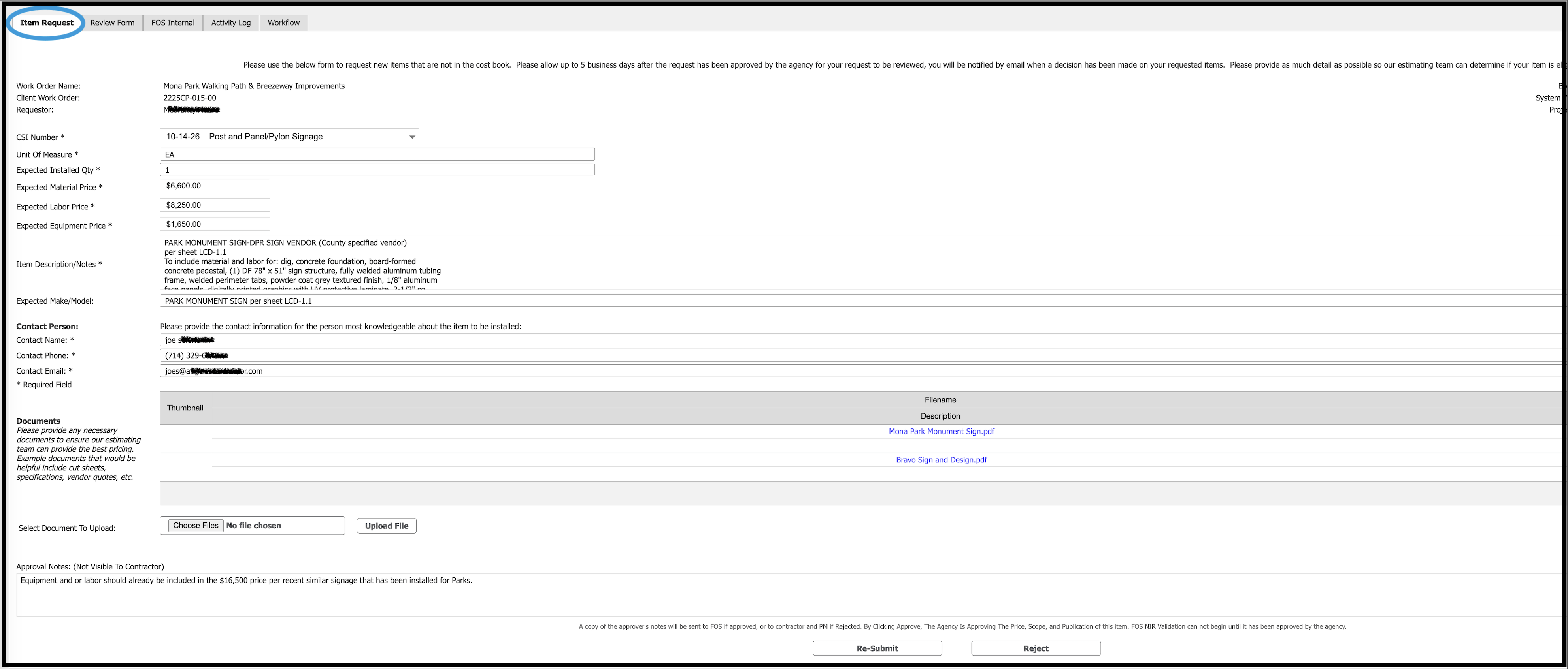 NIR form with sample details