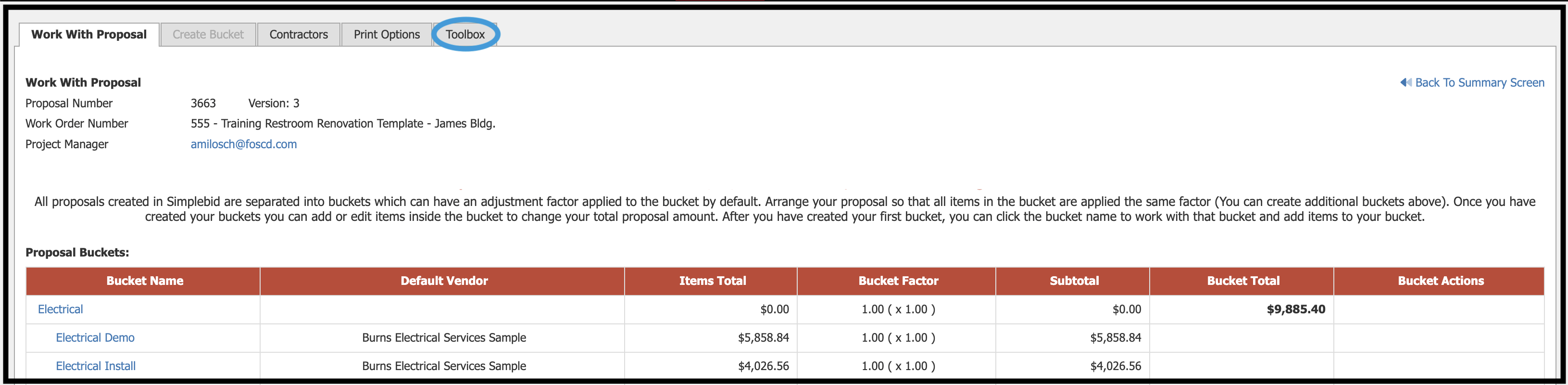 Work With Proposals Toolbox tab